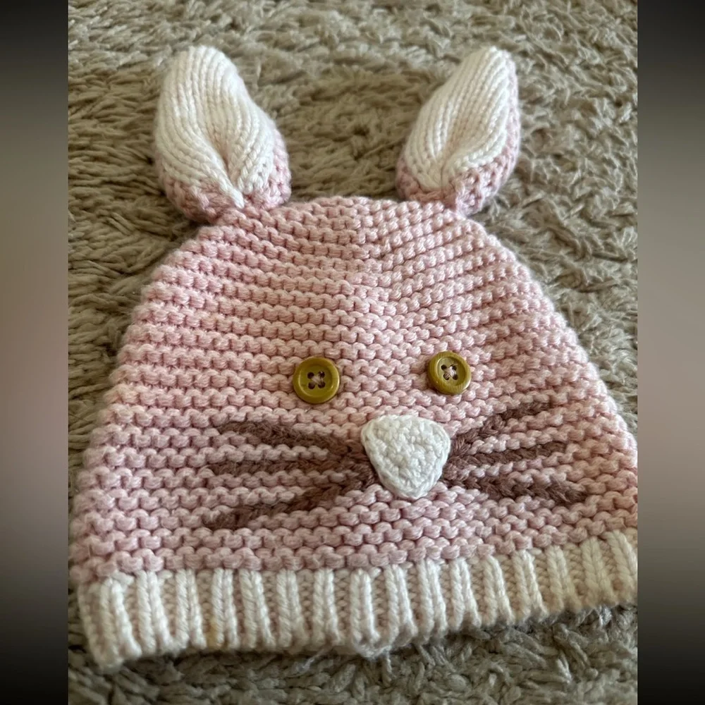 Baby Gap Pink Bunny Rabbit Garter Beanie Knit Hat 12-18 Months